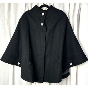 John Meyer Collection WOOL Cape Coat Women 20W Black Batwing Ornate Buttons RARE